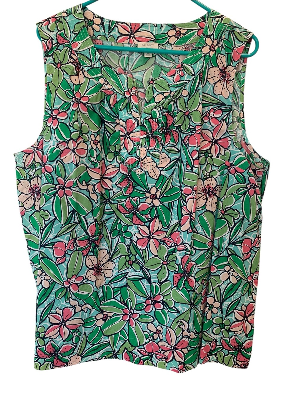 Talbots Cotton Top Sleeveless Green Floral Size XL